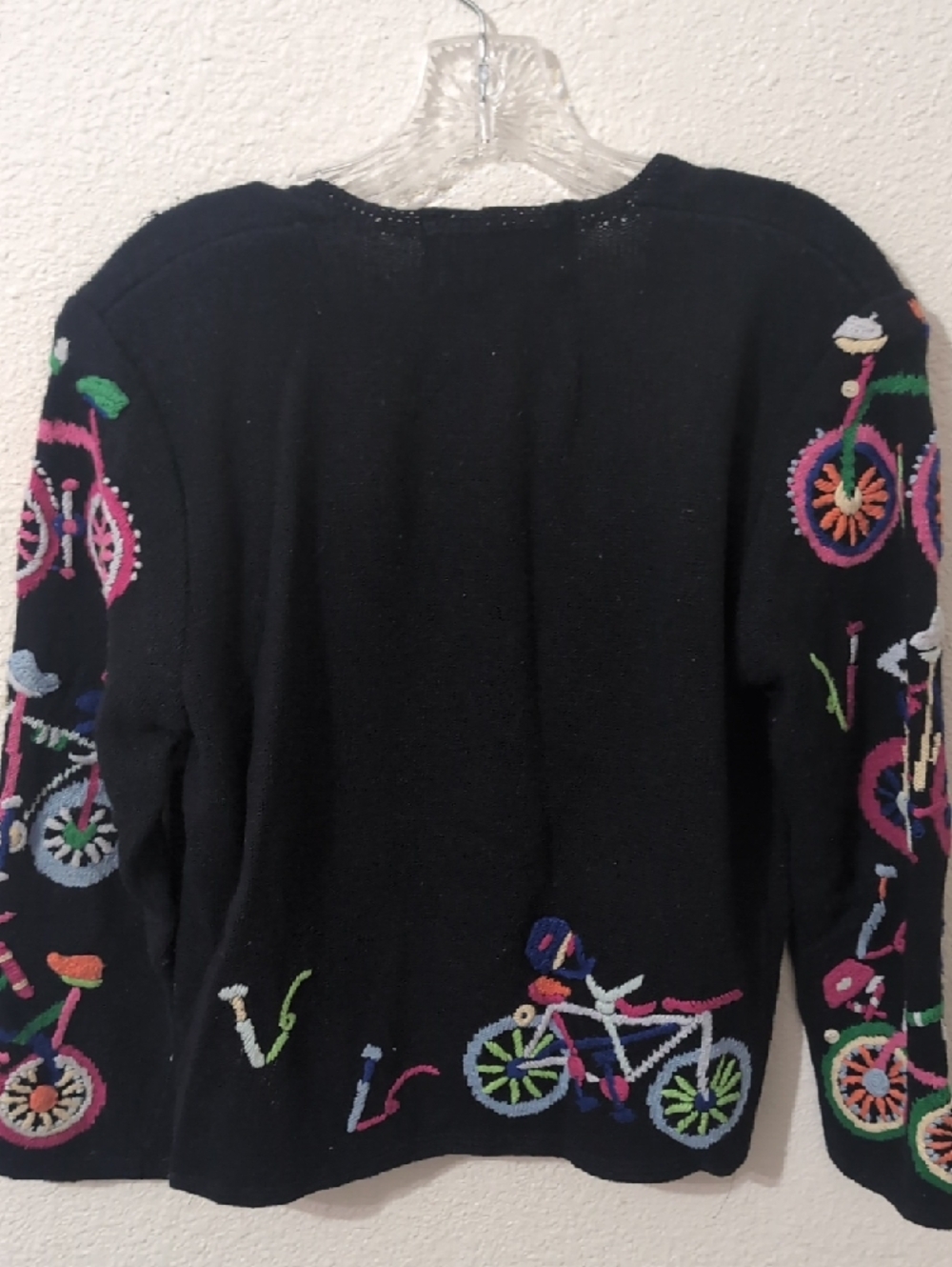 Vintage Bicycle Cardigan Embroidered 90s Novelty Sweater Black Colorful Size S - Picture 5 of 5